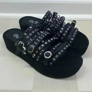 Golo Free People Naomi Flatform Studded Black Leather/Suede Sandals Sz 10